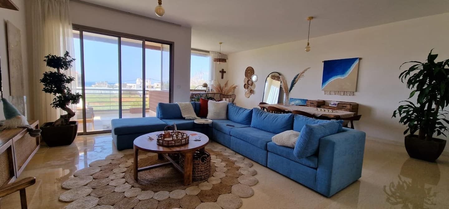 Bohemian living room with garden view, Batroun Bohemia 3-Bedroom with Pool