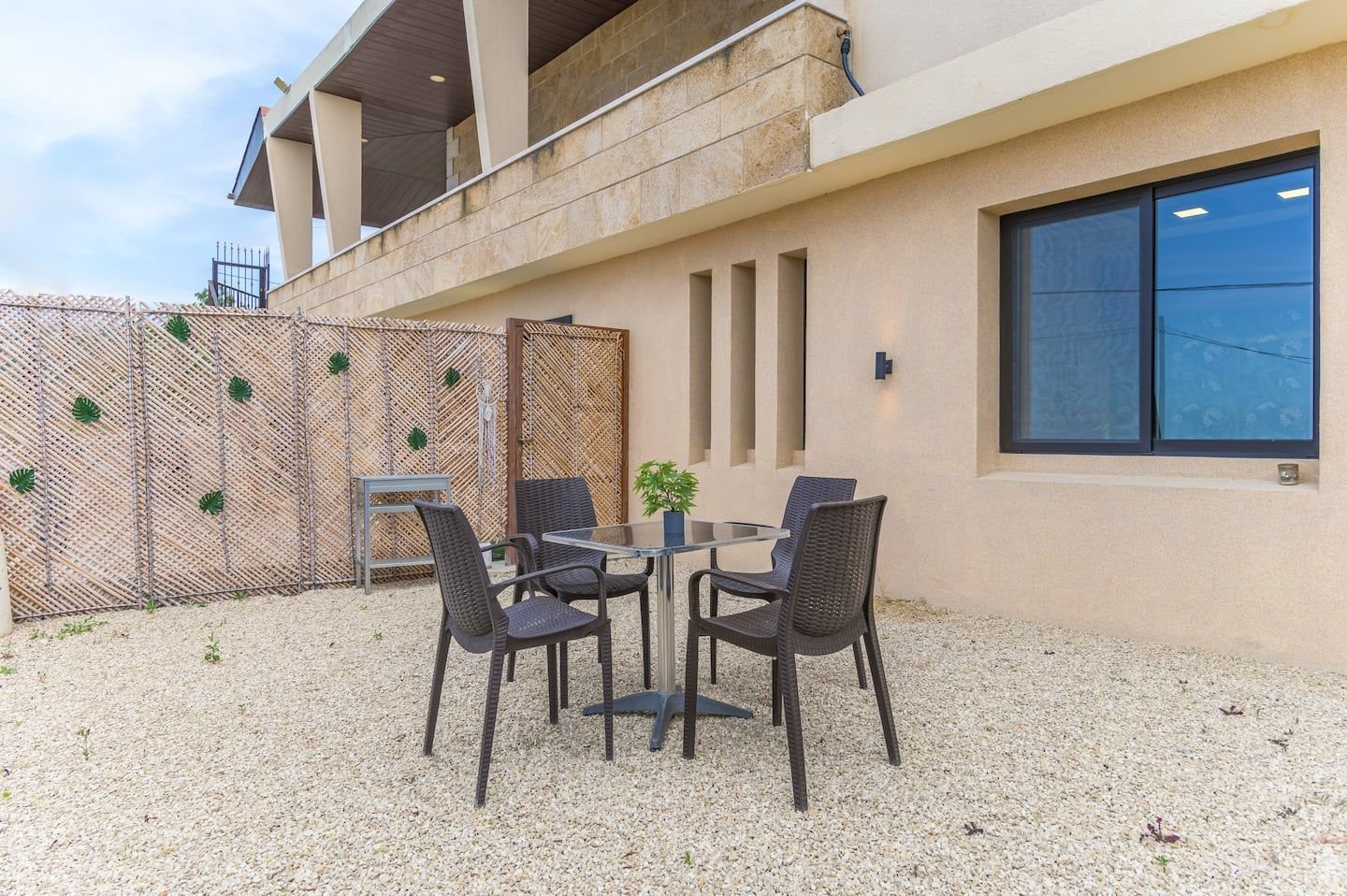 Outdoor seating in the backyard, Lilo Studio in Batroun with Sea-View Backyard
