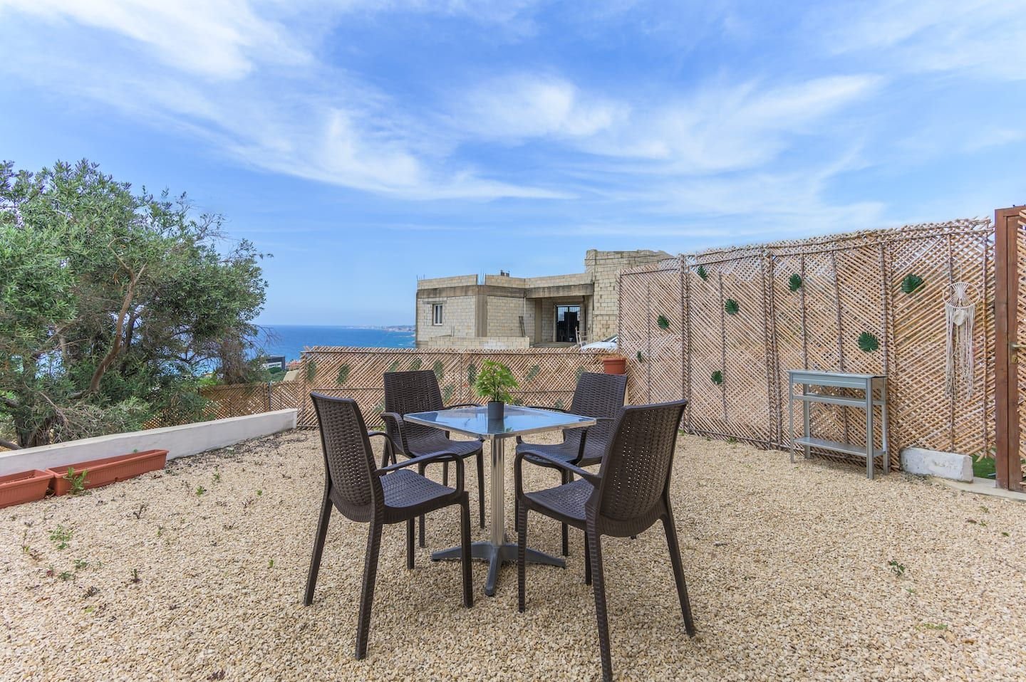 Backyard terrace with sea view, Lilo Studio in Batroun with Sea-View Backyard