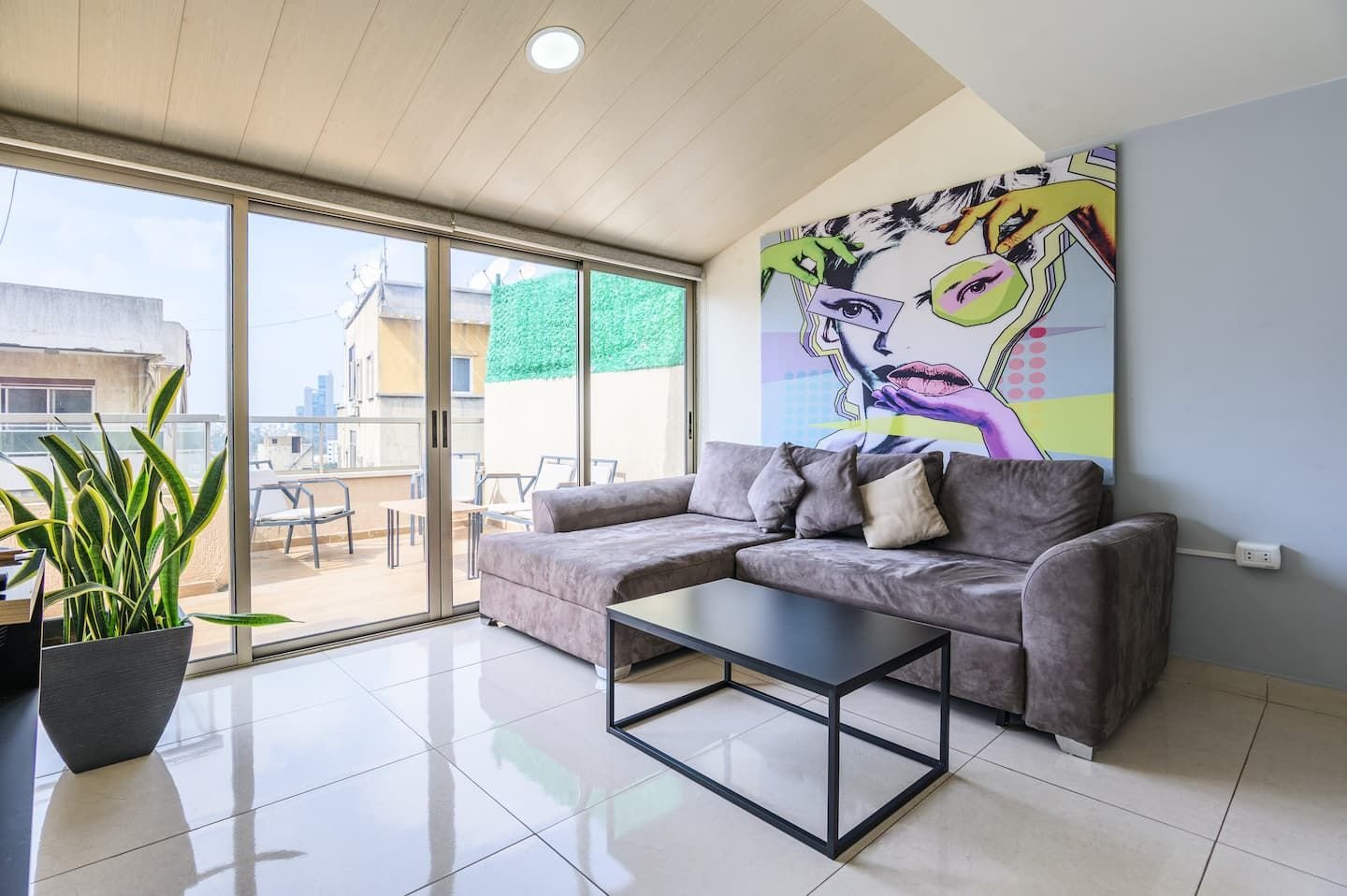 Living room opening onto the terrace, Rawda Rooftop 1-Bedroom with Two Terraces