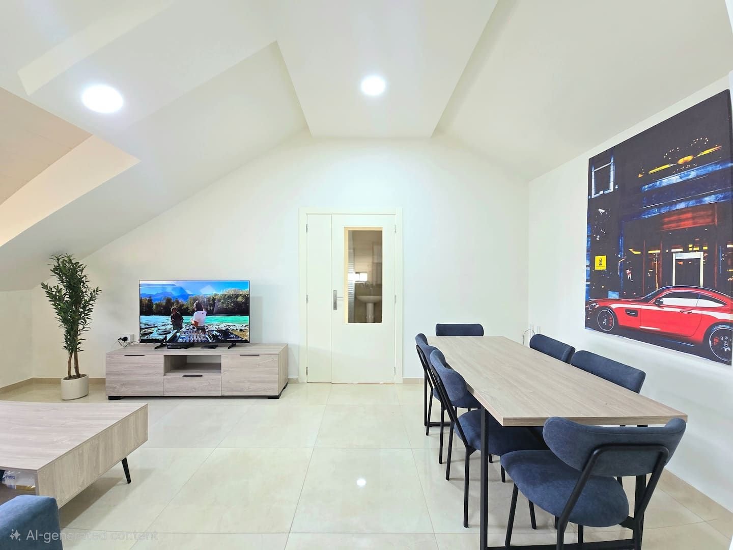 Living room and long dining table, Dekwaneh Rooftop 2-Bedroom with Balcony