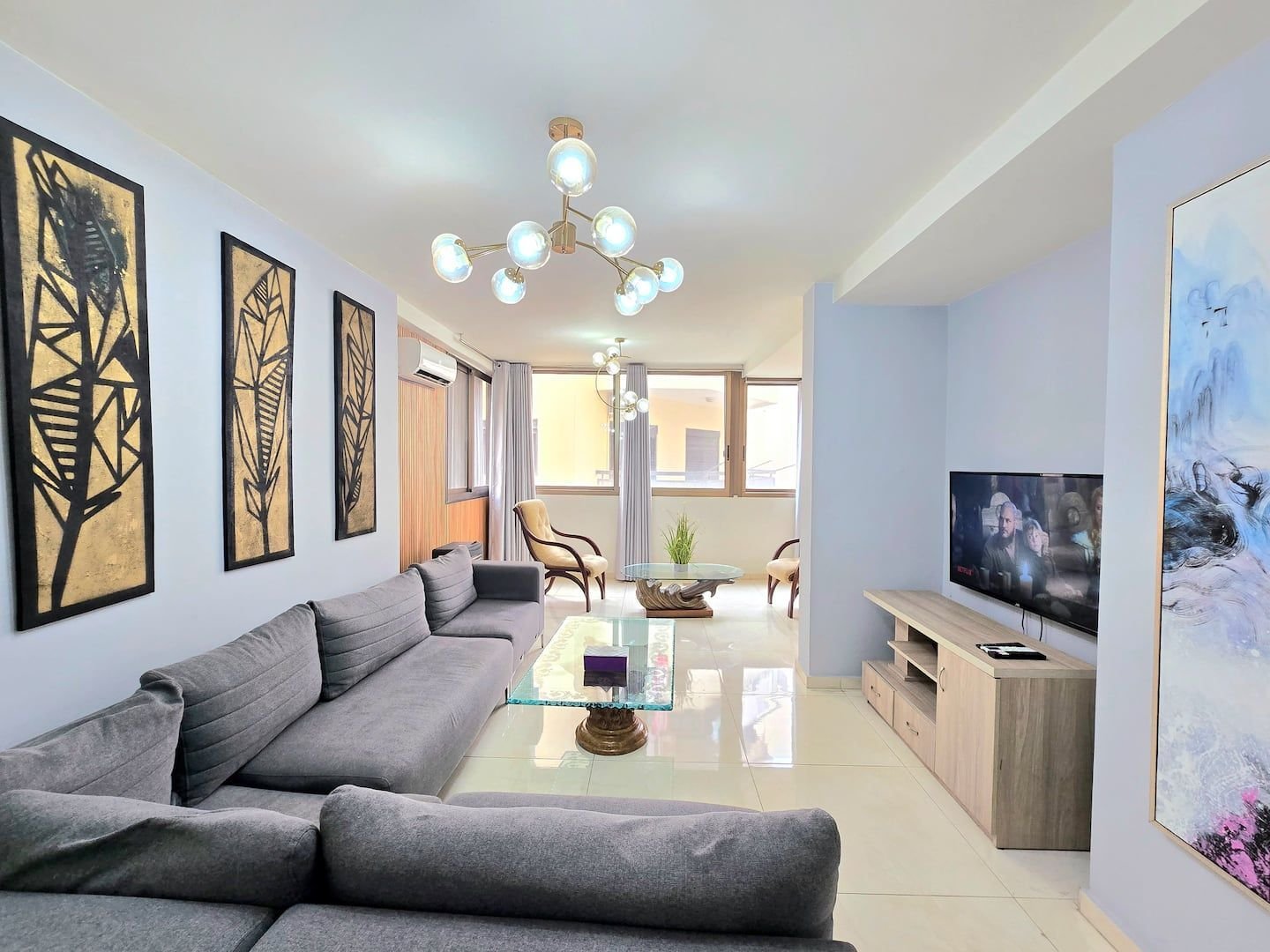 Living room with smart TV, Spacious Dekwaneh 2-Bedroom with 2 Bathrooms