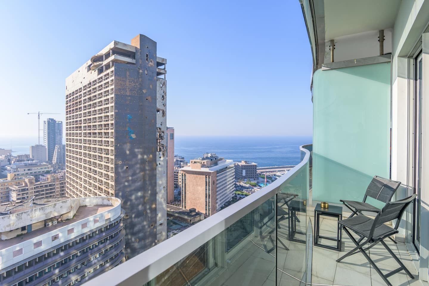 Balcony with panoramic sea view, Panoramic Sea-View Studio in the Versace Tower