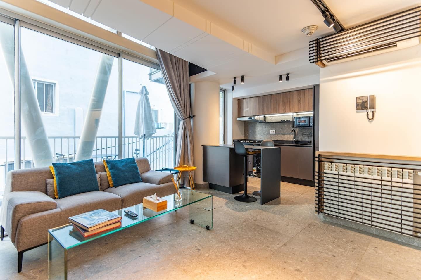 Loft living room with floor-to-ceiling windows, Retro Loft with Flying Balcony in Gemmayzeh