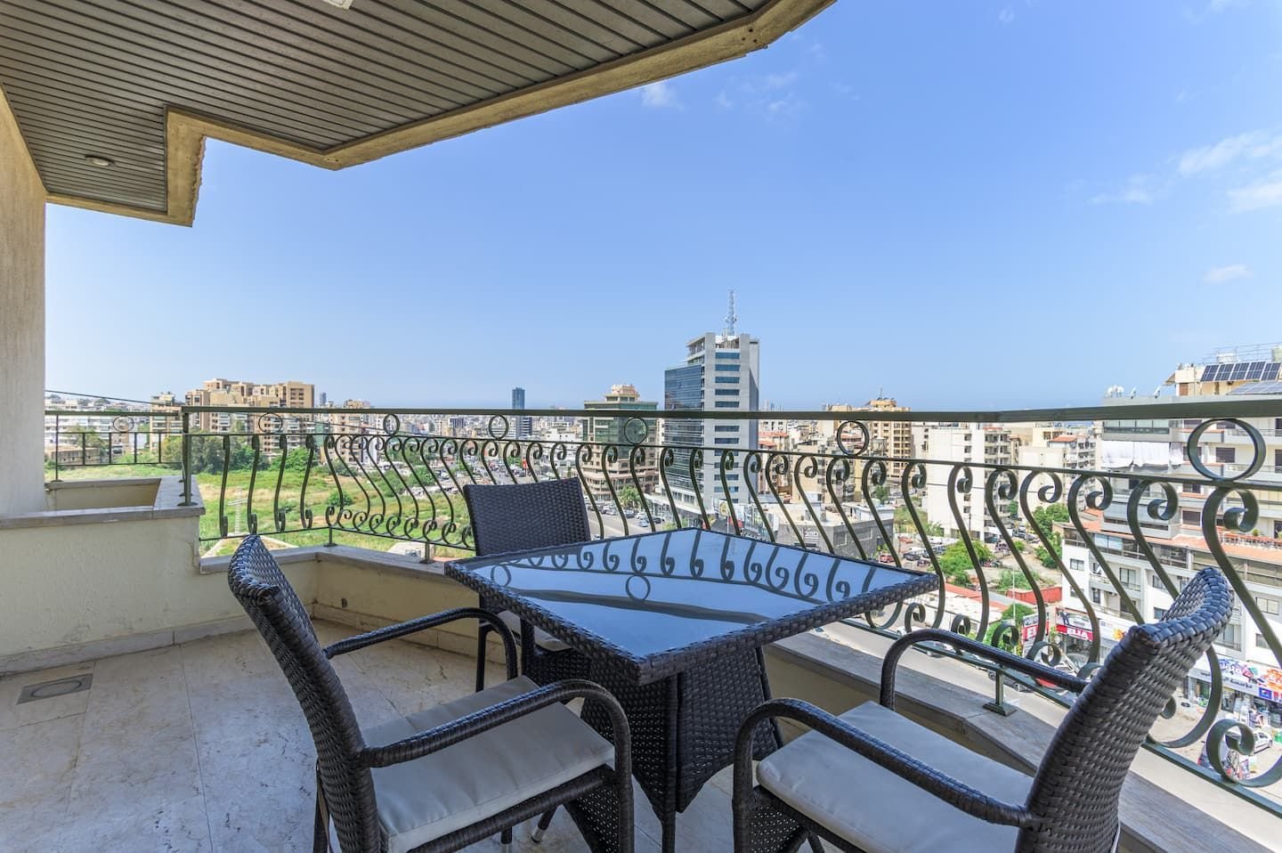 Balcony with city view, Bright Jdeideh 3-Bedroom with City View