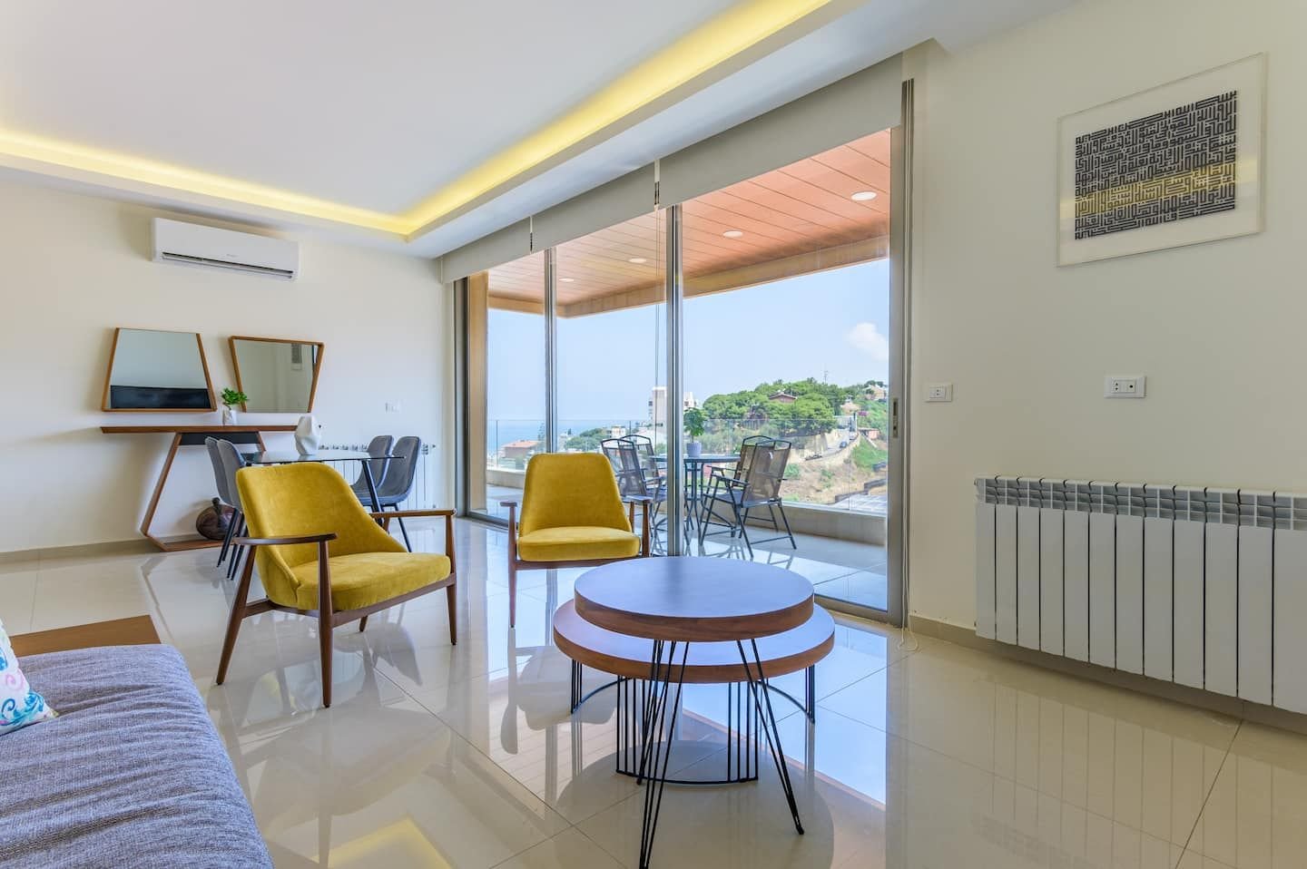 Living room opening onto the terrace, Naccache Family 3-Bedroom with Sea View Terrace