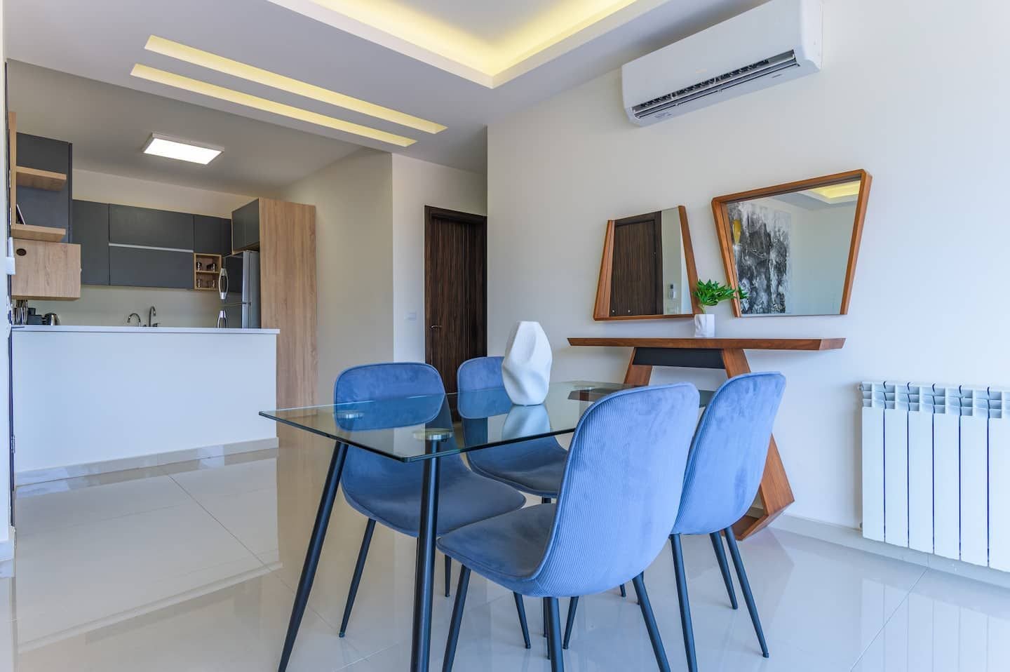 Dining table and kitchen, Naccache Family 3-Bedroom with Sea View Terrace