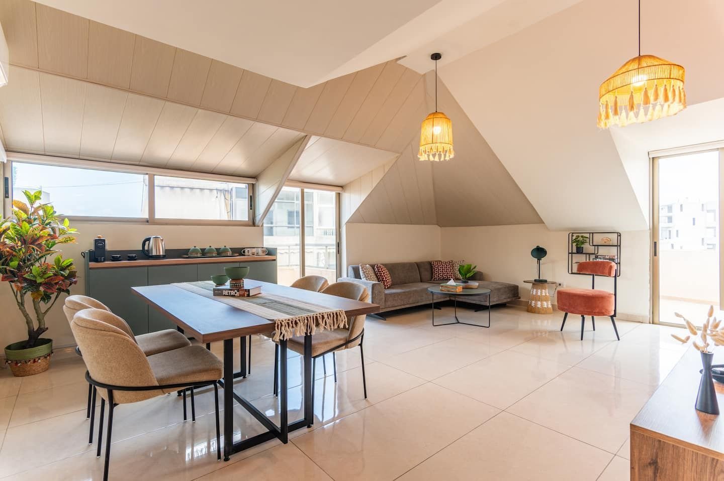 Dining and living area, Chic Boho 2-Bedroom with Private Terrace