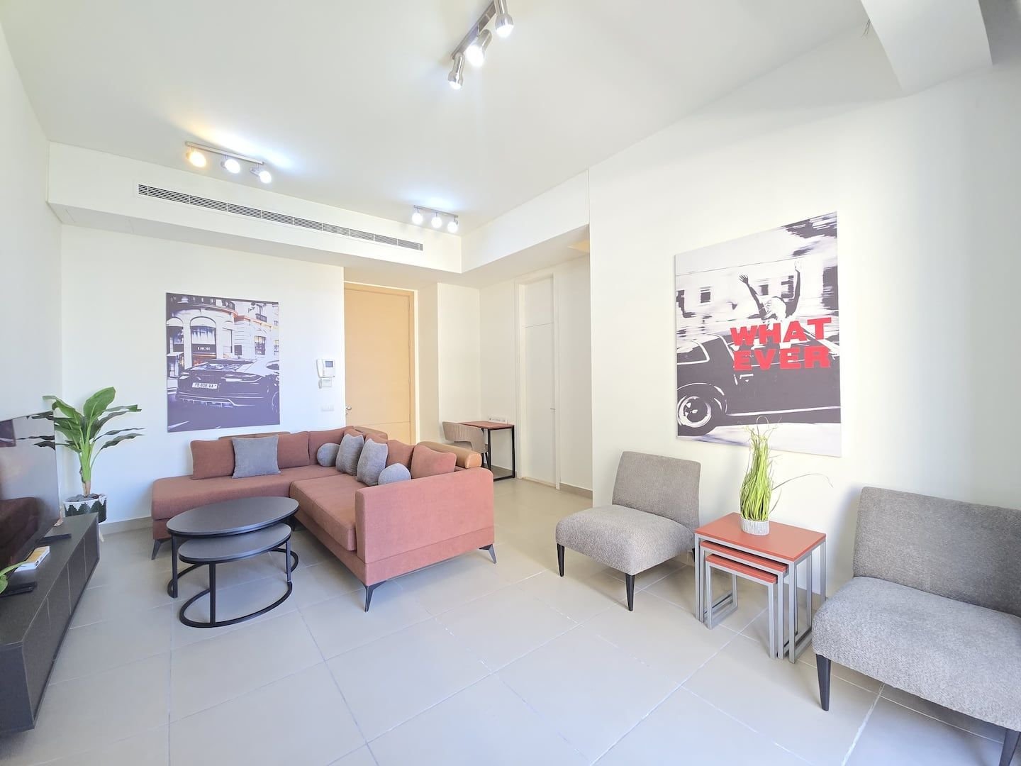 Living room with sofa and armchairs, Saifi 1-Bedroom with Balcony & Heated Indoor Pool