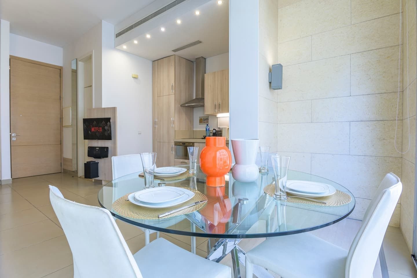 Glass dining table, Central Saifi Studio with Pool & Gym