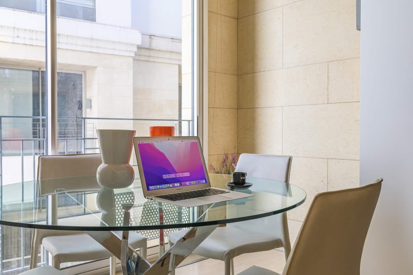 Dining table by the window, Central Saifi Studio with Pool & Gym